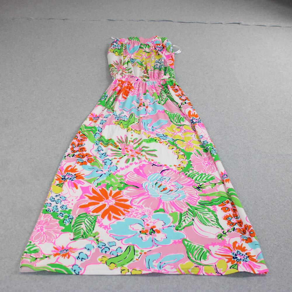 Lilly Pulitzer Target Dress Womens XS White Floral Strapless Maxi Boho Coastal